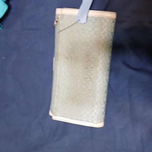 Coach Womens Wallet Light Blue Signature Tri-Fold Leather Canvas Buckle - Picture 3 of 7